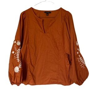 Banana Republic Long Sleeve Floral Embroidered Orange Top M